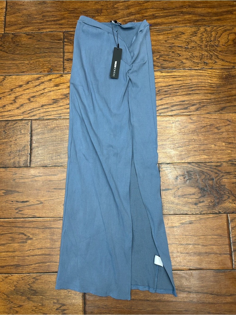 Fashion Nova Abbey snatched Slate Blue Ribbed maxi Skirt